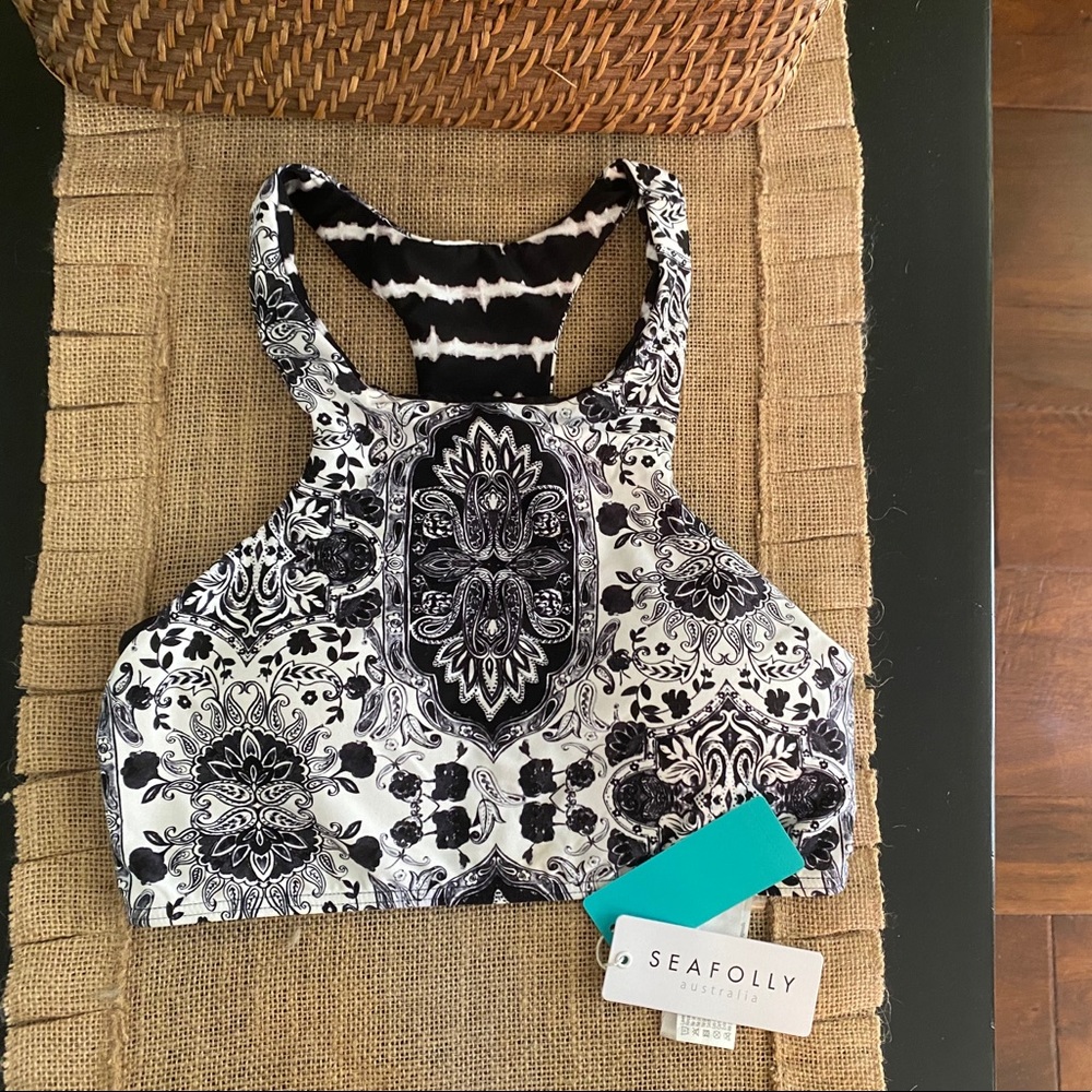 Seafolly Mandala Med Black White Swim Athletic Top